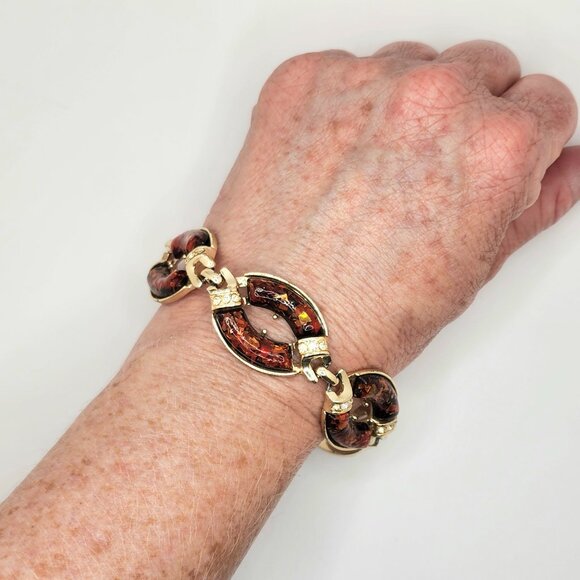 Coro Red Confetti Lucite Link Vintage Bracelet w/Fold Over Clasp - Picture 8 of 9